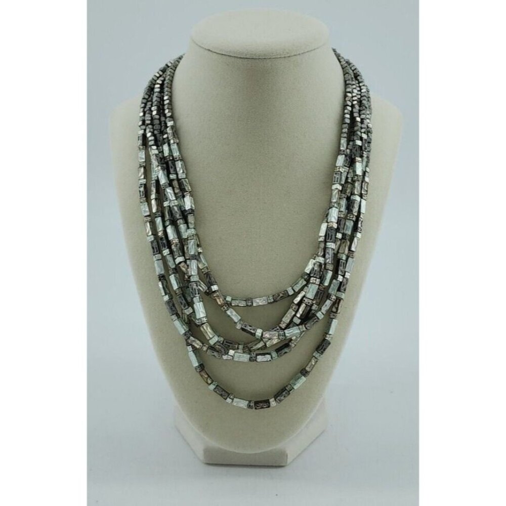 Chico’s Women's Silver Tone‎ Multi Strand Metal Tube Beaded Necklace